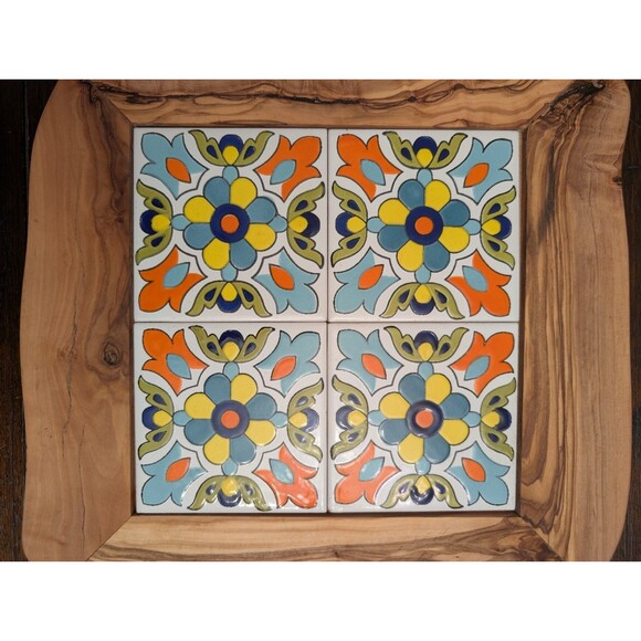 Arte Legno Handcrafted Live Edge Olive Wood & Ceramic Tile Serving Tray Platter - Picture 3 of 5